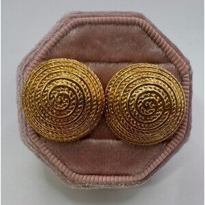 Vintage Avon Gold Spiral Clip On Earrings Textured Round Statement